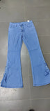 Shopmocho Full Length Flare Pants Women Jean Washed Denim Pants Zipper Fly Loose Fit Pockets High Waist Basics Lace Up Vintage Solid