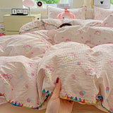 SHOPMOCHO Flower Printed Duvet Cover Sets Queen/King Bedding Set with Shell Edge Washed Cotton dekbedovertrek 240x220  이불 커버 Bed Cover Set