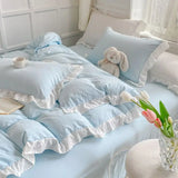 Shopmocho Korean Princess Style Duvet Cover Set No Filling Pink Blue Soft Washed Cotton Girls Favorite Ruffles Bed Linen Pillowcases