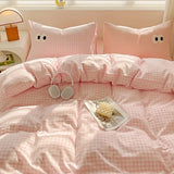 Shopmocho Small Fresh Cream Style Striped Simple Embroidery Big Eyes Four-piece Bed Sheet Quilt Cover Bed Sheet Dormitory Three-piece Set