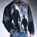 SHOPMOCHOHigh Street Gradient Abstract Artistic Portrait Pattern Loose Knit Pullover European Punk Gothic Round Neck Long Sleeve Sweater