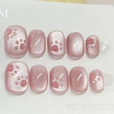 SHOPMOCHO 10Pcs Wearable Cat Eyes Series Short Square Press On Nails Kawaii Cartoon Cat Rabbit Rhinestone Gradients Full Cover False Nails