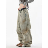 SHOPMOCHO Summer 2025 Graffiti Blue Jeans Women Y2K Vintage High Waisted Jeans Straight Streetwear Loose Large Wide Leg Denim Pants