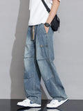 SHOPMOCHO Men's Cargo Jeans 2026 New Spring Summer Wide Leg Denim Pants Straight Baggy Jeans Asian Size L-5XL