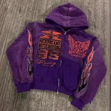 Shopmocho Women Y2K Print Hoodie Retro Pattern Print Men's and Women's Gothic Harajuku Zipper Sweatshirt Casual Oversized Hoodie
