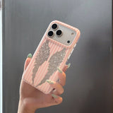 SHOPMOCHO Korean Cute Pink White Stripe Wings Phone Case For iPhone 17 Pro 16 15 Pro Max 17pro 16pro Fashion Shockproof Cover For Girls