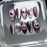 Shopmocho 24pcs Wearable False Nail Strawberry Bow Design Nails Tips Red Short Almond Pearl Starlight Fake Nail Art Flower Press on Nails