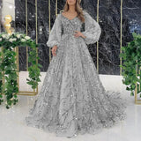 Shopmocho BWQ Vinatge Evening Party Long Dresses Sequin Women A-line Princess Dress Lantern Sleeve Spring Summer Robe Prom Halloween