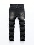 SHOPMOCHO 1 Piece of Men's Four-Season Snowflake Washed Fashion Jeans, Stretch Slim Fit Light Gray Dark Black Casual Denim Pants, Normcore and Fashionable, Suitable for Everyday Wear