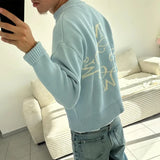 SHOPMOCHO Men New Fashion High Street Casual Streetwear Y2K Retro Long Sleeve Sweater Signature M Logo Pattern Pullover Boxy Knitted Top