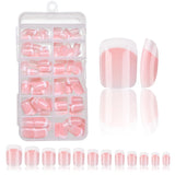 SHOPMOCHO 120Pcs Pink French Short Square Fake Nails 12-Sizes Full Cover Press On Nails Wearable Detachable Finished False Fingertips *TD