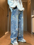 SHOPMOCHO High-Quality Large-Flower Jeans, Summer Thin Style, 2025 New High-Waisted Slimming Straight-Leg Loose Wide-Leg Pants