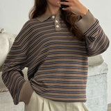 Shopmocho y2k Vintage Rib Knitted Striped Collared Sweater Loose Long Sleeve Pullover Knit Tops Casual Winter Autumn 2025 Sweatirt Clothes