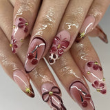 Shopmocho 24Pcs Mid-length 3D Flowers Design Fingertips Sweet Butterfly Yellow Ripple Almond False Nails Detachable Full Cover Press Ons