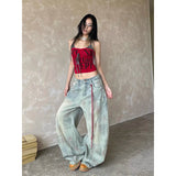SHOPMOCHO Women's Light Blue Y2k Baggy Jeans Harajuku Aesthetic Japanese 2000s Style Denim Trousers Vintage Cargo Pants Trashy Clothes