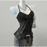 SHOPMOCHO Pink Sexy Spicy Girl Neck Hanging Strap Vest Women's Printed Mesh Splice Slim Fit Bared Chest Top Elegant Commute Style 2026
