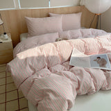 SHOPMOCHO 1pc Korean Cotton Pink Stripes Duvet Cover 150x200 Size Girl's Room housse de couette Skin friendly Breathable Comforter Sets