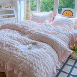 SHOPMOCHO 3pcs Korean lace Bedding set seersucker Duvet Cover Set (1*Duvet Cover + 2*Pillowcase, Without Core)for bedroom guest room