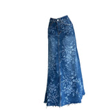 Shopmocho 2025 Trend Women's Y2K Jeans Skirt - Flared Hem High Waist Printed Denim Maxi Skirt  A-Line Bodycon Midi Length Wrap Skirt