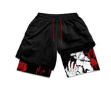 SHOPMOCHO Summer men's double layered shorts men anime high waisted oversized breathable sports  shorts training and fitness sports shorts