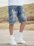 SHOPMOCHO Men's Casual Spring/Summer Denim Shorts - Distressed Denim Shorts with Frayed Edges and Patchwork Details, Fashionable Street-St