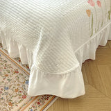 Shopmocho Quilt Bedding Set,white Lightweight Soft Bedspread, embroidery tulip Coverlet Set for All Seasons,3 Piece(1 Quilt,2 Pillow Shams