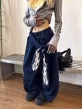 SHOPMOCHO American Retro Flame Letter Print Detachable Strap Scimitar Pants Jazz Casual Hip-Hop Loose Wide-Leg Fashion Jogging Sweatpants