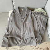 SHOPMOCHO Autumn New Solid Simple Men's Pajamas Set Plus Size Lapel Neck Long Sleeve 2 PC Men's Pajamas Casual Soft Oversized Loungewear