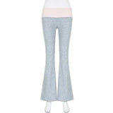 SHOPMOCHO-Casual Contrast Color Patchwork Flare Pants Grey High Waist Slim-fitting Boot Cut Leggings Joggers Sweatpants Women