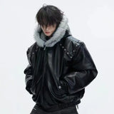 SHOPMOCHO Winter Fur Leather Jacket Men Hooded Jacket Plus Velvet Padded Thick Warm Casual Streetwear Wool Liner Coat