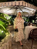 SHOPMOCHO Casual Polka Dot Maxi Dress Women Chic Stand Collar Puff Sleeves See Through Ruffle Vestidos 2026 Female Vacation Party Dresses