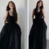 Shopmocho Black Strapless Long Dress Women Fashion Slim Sleeveless O-Neck High Waist Dresses Female 2025 Spring Summer new  Party Vestidos