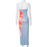 Shopmocho Sexy Strapless Print Tube Maxi Dress Women Off Shoulder Backless Stretch Long Sundress Summer Beach Y2K Clothes