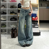 Shopmocho Plus Size Women's Loose Straight Leg Jeans High Waist Wide Leg Long Trousers Bootcut Denim Pants Big Size Casual Fashion