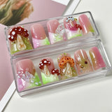 Shopmocho Y2K Retro Handmade Duck False Nails Nude Pink French Tips with Handcrafted Mushroom Aurora Butterfly Pearl Design Fake Nail