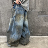 SHOPMOCHOAmerican Tween Girl High Fashion Distressed Wide Leg Banana Jeans for Child Luxury Denim Pants Kids Dirty Washed Jeans Trousers