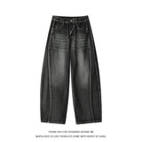 SHOPMOCHO Plus Size Men's Curved Denim Jeans Retro High Street Washed Splice Loose Floor-Length Baggy Streetwear Trousers