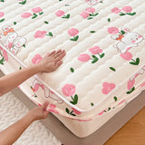 SHOPMOCHO 1pc Thicken Anti-mite Fitted Sheet With Elastic Band Non Slip Adjustable Mattress Cover For Double/Queen/King Bed 침대커버 Bed Cover
