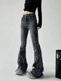 SHOPMOCHO New retro slim-fitting women pants Y2k fashion trendy wasteland trousers legs furrow stretch jeans for women