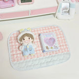 SHOPMOCHO Cute New Pink Love Quilted Japanese Style Ancient Table Mat Tablecloth Ins Style Student Desk Material Heart Shaped Table Mat