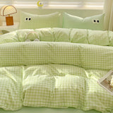 Shopmocho Small Fresh Cream Style Striped Simple Embroidery Big Eyes Four-piece Bed Sheet Quilt Cover Bed Sheet Dormitory Three-piece Set