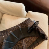 SHOPMOCHO Sexy Leopard Print High Waist Anti-light Pleated Skirt Y2k Spice Girl Short Skirt