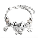 SHOPMOCHO New Butterfly Pendant 5 Color Rhinestone Snake Chain Bangle Lobster Buckle Adjustable Charm Woman Beaded Bracelet Jewelry Gift