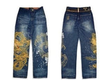 SHOPMOCHO Japanese Retro Selvedge Jeans Man Y2K High-end Brand Natural Indigo Dip Dyeing Harajuku Mopping Pants