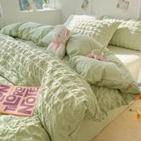 SHOPMOCHO Princess Bedding Set  French Style Wash Cotton Solid Color Seersucker Summer Soft 2026New Bed Sheet Set Comforter Set