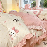Shopmocho Cartoon Washed Cotton Bed Sheet Four-piece Set Non-cotton Thickened Brushed Quilt Cover Bed Skirt Style Princess Style Bedroom