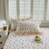 SHOPMOCHO A pair of cotton printed pillowcases with ruffled edges, garden body pillowcases, bed pillowcases