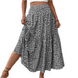 Shopmocho Women's Fashion Pleated Floral Print Elastic Waist Loose Splicing A Line Skirt Skirts for Women Women's Skirt Skirts for Women