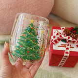 Shopmocho Christmas Glass Cups Decorative Water Bottle Cold Coffee Mugs Kitchen Aesthetic Cup Desk Accessorie Christmas Drinkware