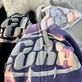 SHOPMOCHO Y2K American Letter Printed Zip-up Hoodies Women Street Fashion Harajuku Style Sweatshirt Couple Casual Loose Plus Velvet Hoodie
